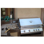 Kokomo Grills 32” Built in Gas Grill with 4 stainless steel burners, hood thermometer, and ceramic briquette sear system.