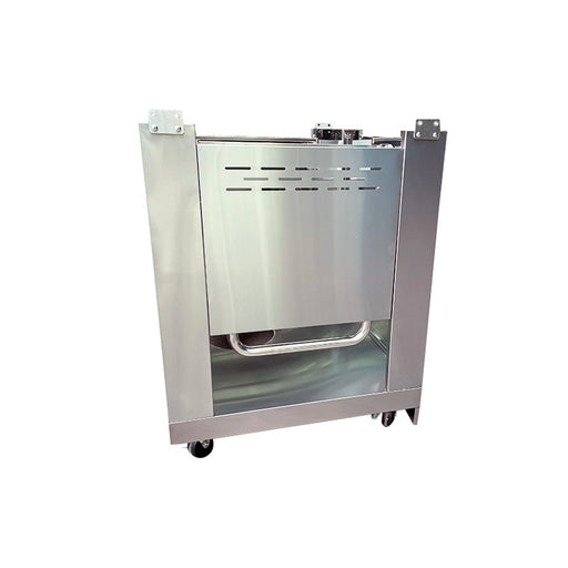 Kucht Cart for Napoli stainless steel freestanding pizza oven cart with wheels, vented panels, and handle for outdoor use.