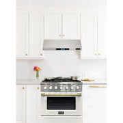 Kucht Professional 30" 4.2 cu ft. Propane Gas Range with White Door and Gold Knobs, KNG301/LP-W-GOLD