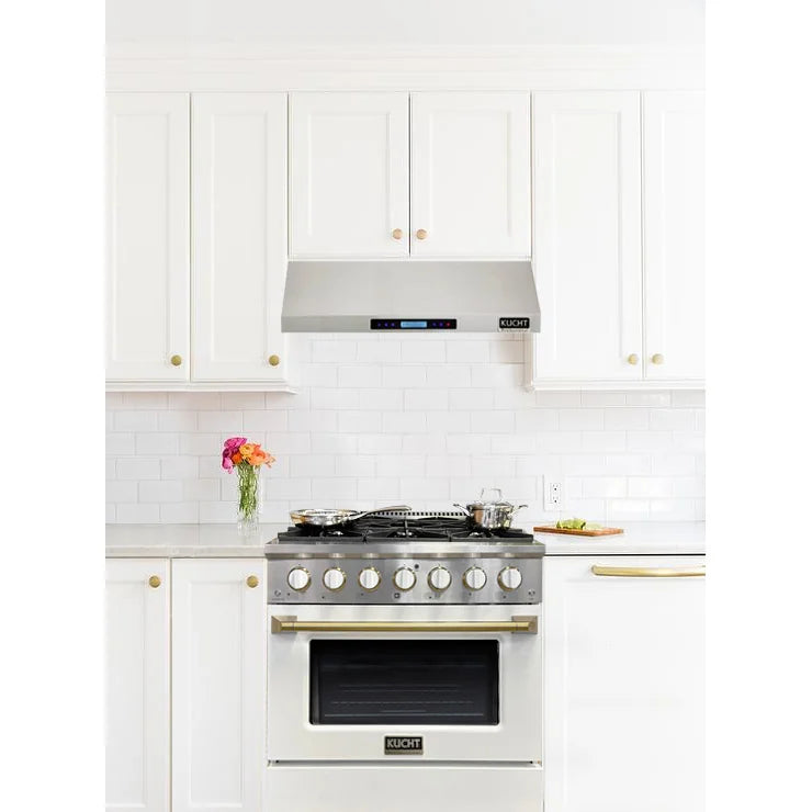Kucht Professional 30" 4.2 cu ft. Propane Gas Range with White Door and Gold Knobs, KNG301/LP-W-GOLD