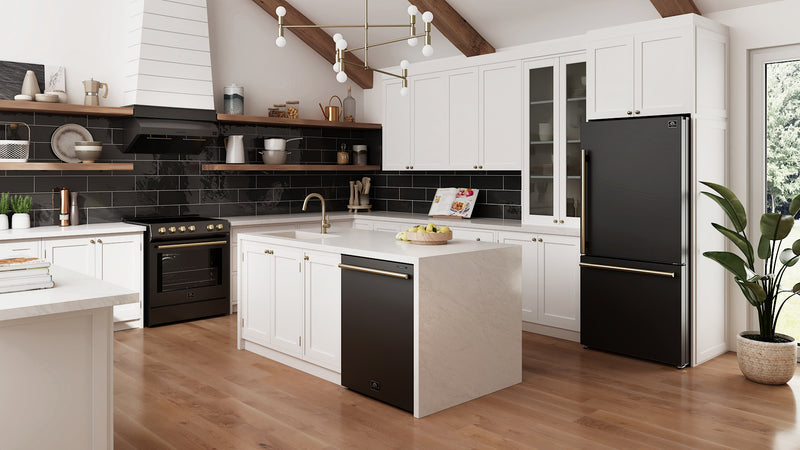 Forno Espresso Pozzo 24" Built-In Dishwasher in Black, 6 Wash Programs, Double Drying, with Antique Brass Handles, FDWBI8067-24BLK