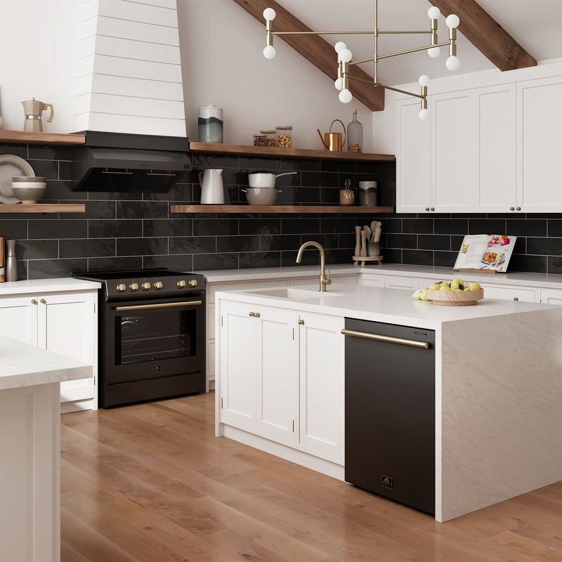 Forno Leonardo Espresso 30" Freestanding Electric Range in Black, True Convection, with Stainless Steel Handles, FFSEL6012-30BLK