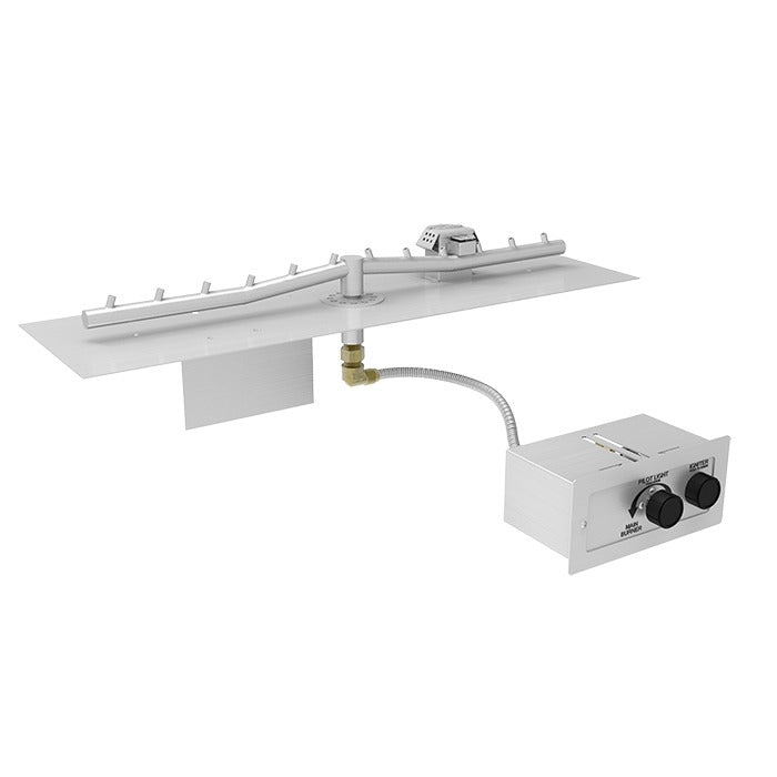 HPC Fire Inspired CSA Certified Linear Flat Fire Pit Insert with push button ignition and liquid propane connection in silver finish.