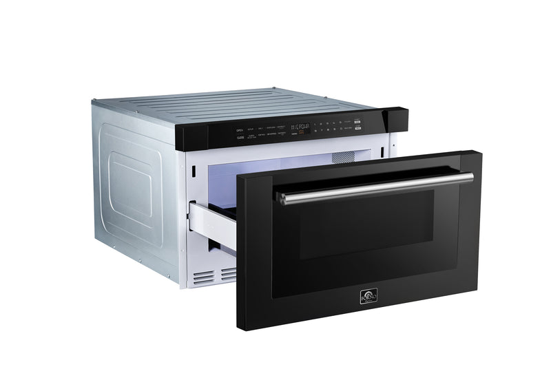 Forno Capoliveri 24" 1.2 cu. ft. Built-In Microwave Drawer in Black, 1000 Watt, with Stainless Steel Handles, FMWDR3000-24BLK