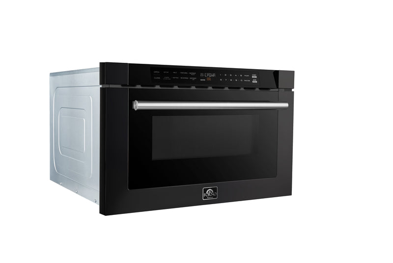 Forno Capoliveri 24" 1.2 cu. ft. Built-In Microwave Drawer in Black, 1000 Watt, with Stainless Steel Handles, FMWDR3000-24BLK