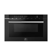 Black microwave oven with digital display on a white background
