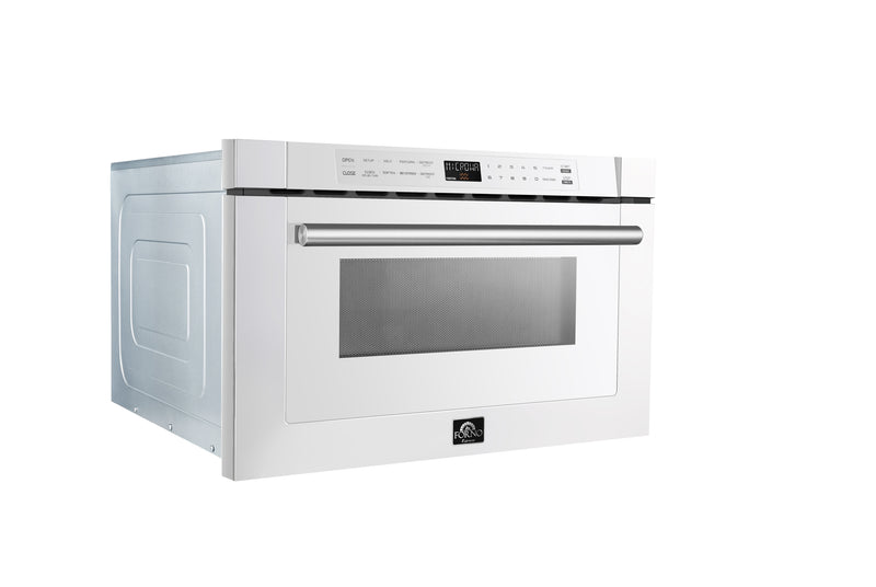 Forno Espresso Capoliveri 24" 1.2 cu. ft. Built-In Microwave Drawer in White, 1000 Watt, with Stainless Steel Handles, FMWDR3000-24WHT