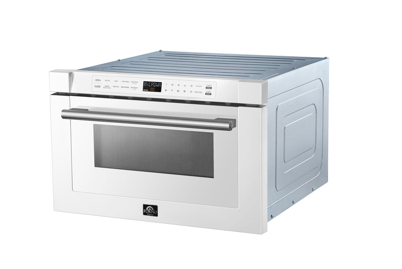 Forno Espresso Capoliveri 24" 1.2 cu. ft. Built-In Microwave Drawer in White, 1000 Watt, with Stainless Steel Handles, FMWDR3000-24WHT