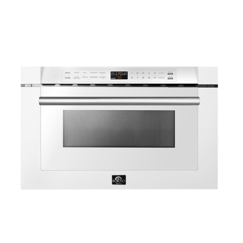 Forno Espresso Capoliveri 24" 1.2 cu. ft. Built-In Microwave Drawer in White, 1000 Watt, with Stainless Steel Handles, FMWDR3000-24WHT