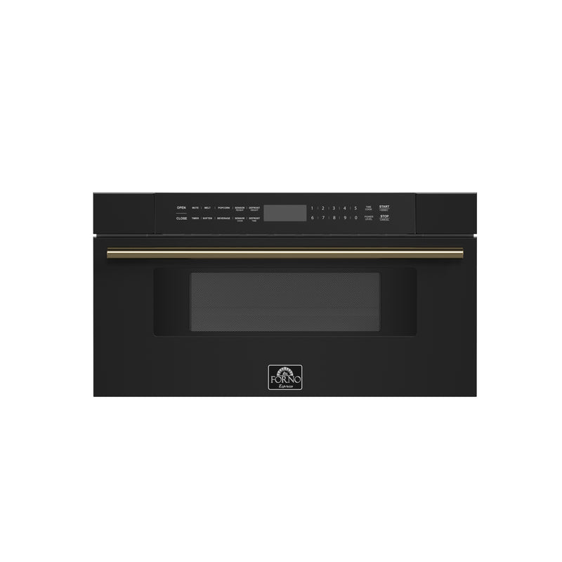 Forno Espresso Capoliveri 30" 1.2 cu. ft. Built-In Microwave Drawer in Black with Antique Brass Handles, FMWDR3000-30BLK