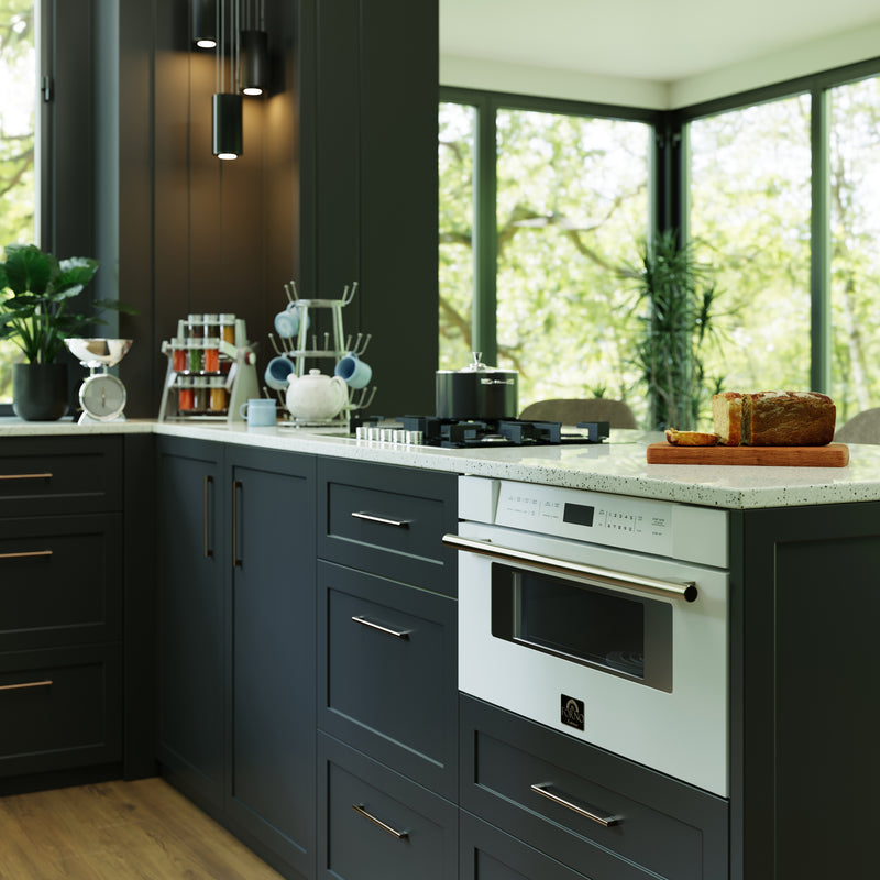 Forno Espresso Capoliveri 30" 1.2 cu. ft. Built-In Microwave Drawer in White, 1000 Watts, with Stainless Steel Handles, FMWDR3000-30WHT