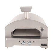 Kucht Napoli Countertop & Gas Powered Outdoor Oven in stainless steel with chimney, temperature gauge, and control knobs