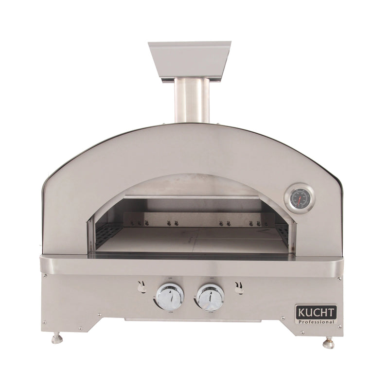 Kucht Napoli Countertop & Gas Powered Outdoor Oven in stainless steel with adjustable chimney, temperature gauge, and dual control knobs