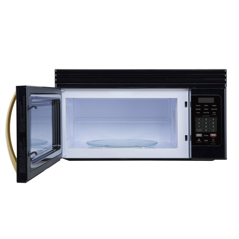 Forno Scalo 30" 1.6 cu.ft 300 CFM Over the Range Microwave in Black, Sensor Cooking, with Antique Brass Handles, FOTR3007-30BLK