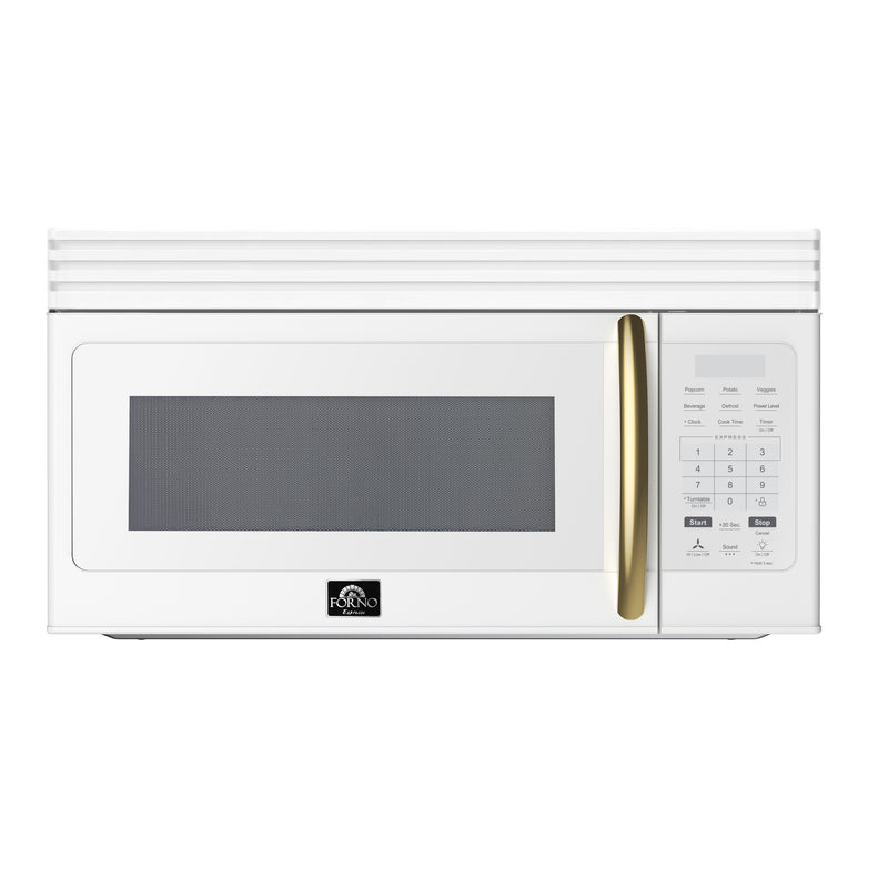 Forno Scalo 30" 1.6 cu. ft. 300 CFM Over the Range Microwave in White, LED Light, with Antique Brass Handles, FOTR3007-30WHT
