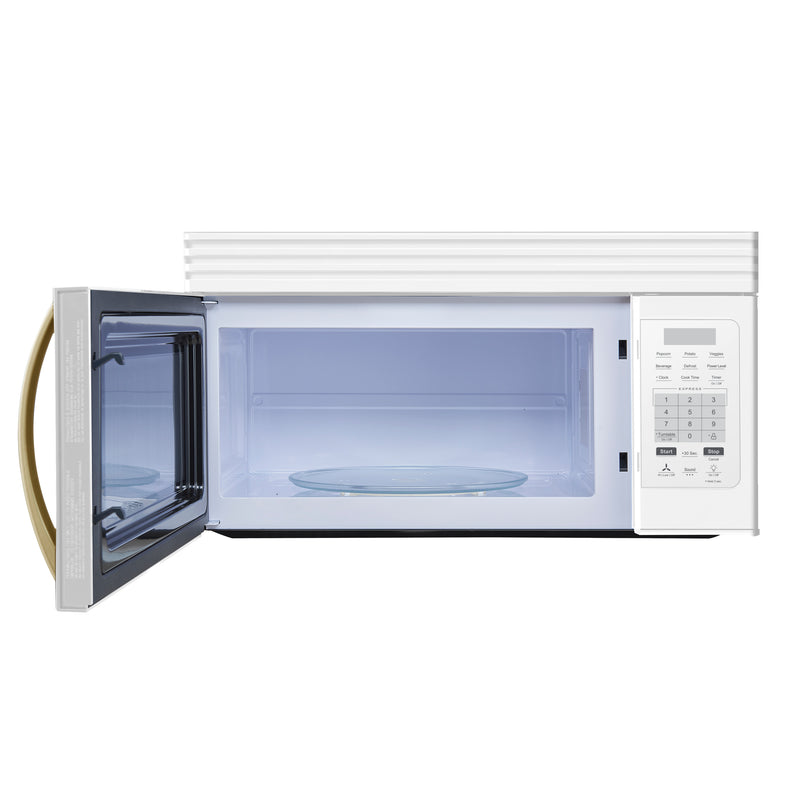 Forno Scalo 30" 1.6 cu. ft. 300 CFM Over the Range Microwave in White, LED Light, with Antique Brass Handles, FOTR3007-30WHT