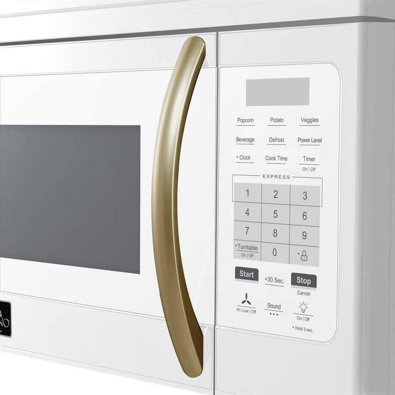 Forno Scalo 30" 1.6 cu. ft. 300 CFM Over the Range Microwave in White, LED Light, with Antique Brass Handles, FOTR3007-30WHT