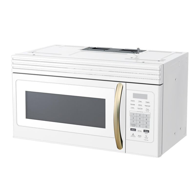 Forno Scalo 30" 1.6 cu. ft. 300 CFM Over the Range Microwave in White, LED Light, with Antique Brass Handles, FOTR3007-30WHT