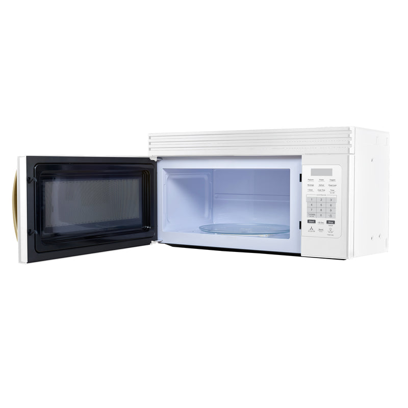Forno Scalo 30" 1.6 cu. ft. 300 CFM Over the Range Microwave in White, LED Light, with Antique Brass Handles, FOTR3007-30WHT