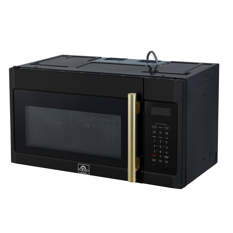 Forno Fornace 30" 1.5 cu. ft. 300 CFM Over the Range Convection Microwave in Black, LED Lighting, with Antique Brass Handles, FOTR3038-30BLK