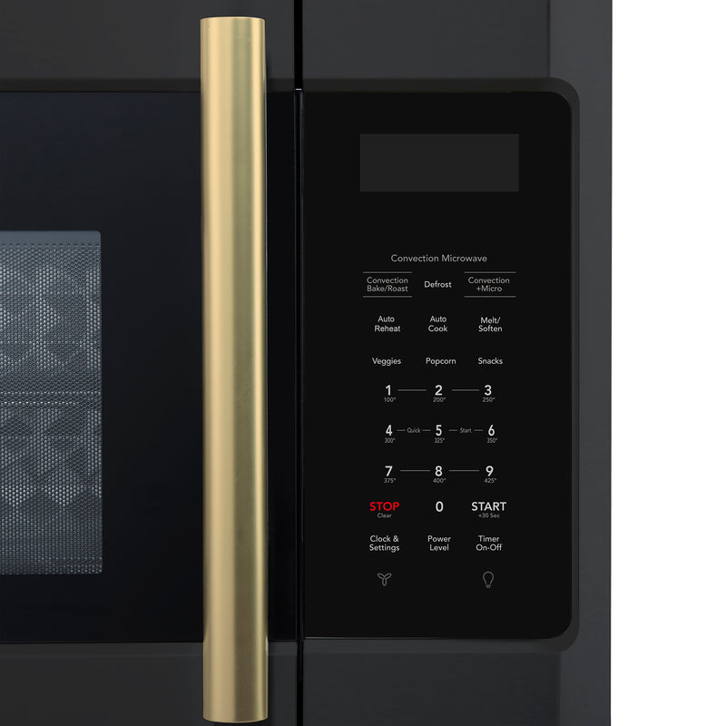 Forno Fornace 30" 1.5 cu. ft. 300 CFM Over the Range Convection Microwave in Black, LED Lighting, with Antique Brass Handles, FOTR3038-30BLK