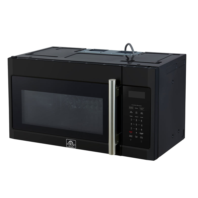 Forno Fornace 30" 1.5 cu. ft. 300 CFM Over the Range Convection Microwave in Black, LED Lighting, with Stainless Steel Handles, FOTR3038-30BLK