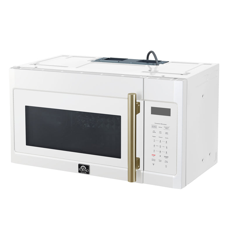 Forno Fornace 30" 1.5 cu. ft. 300 CFM Over the Range Microwave in White, LED Lighting, with Antique Brass Handles, FOTR3038-30WHT