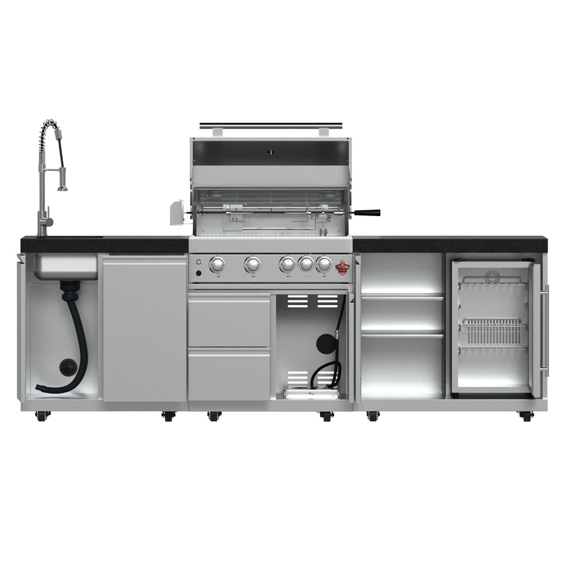 Forno Bulnes 30" Freestanding Gas BBQ in Stainless Steel, 60,000 BTU, 3 Burners with Sear & Rotisserie, 1.8 cu.ft. Beverage Center, FODKT2506BLK