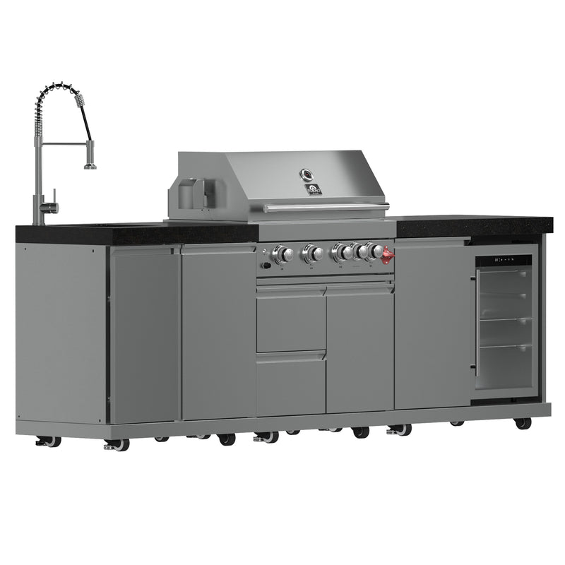 Forno Bulnes 30" Freestanding Gas BBQ in Stainless Steel, 60,000 BTU, 3 Burners with Sear & Rotisserie, 1.8 cu.ft. Beverage Center, FODKT2506BLK