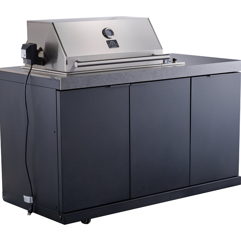 Forno Rimini 30" Outdoor Kitchen with 62,600 BTU BBQ, 3 Burners with Sear & Rotisserie, 2.4 cu.ft. Beverage Center, Stainless Steel Sink, Black Cabinets & Gray Sintered Stone Countertops, FODKT2544BLK