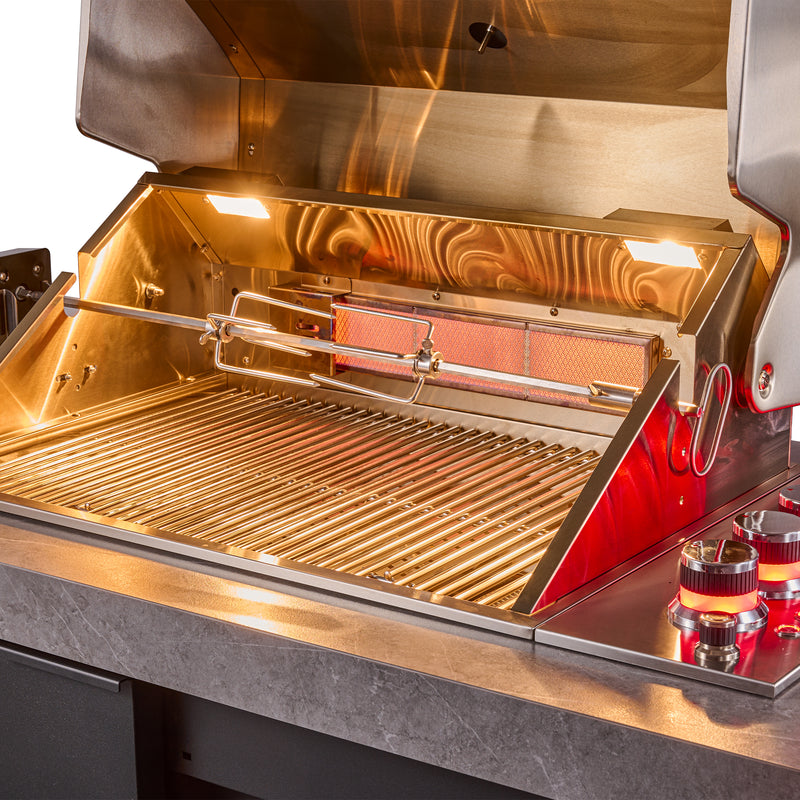 Forno Rimini 30" Outdoor Kitchen with 62,600 BTU BBQ, 3 Burners with Sear & Rotisserie, 2.4 cu.ft. Beverage Center, Stainless Steel Sink, Black Cabinets & Gray Sintered Stone Countertops, FODKT2544BLK