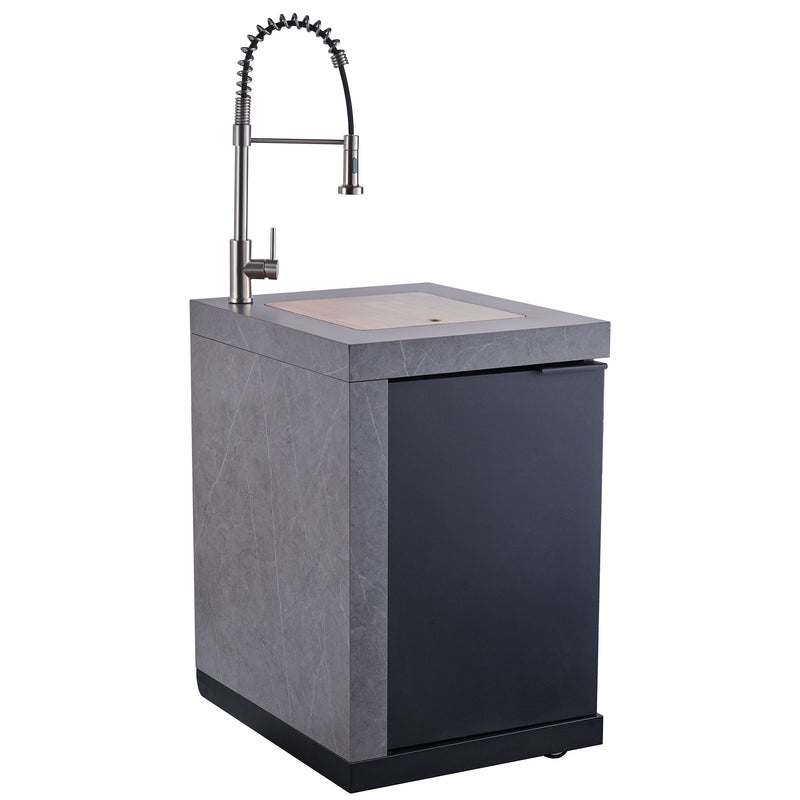 Forno Rimini 30" Outdoor Kitchen with 62,600 BTU BBQ, 3 Burners with Sear & Rotisserie, 2.4 cu.ft. Beverage Center, Stainless Steel Sink, Black Cabinets & Gray Sintered Stone Countertops, FODKT2544BLK