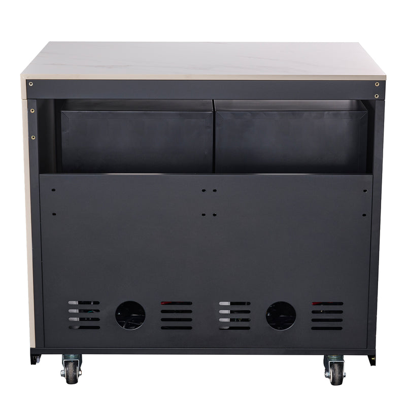 Forno Rimini 30" Outdoor Kitchen with 62,600 BTU BBQ, 3 Burners with Sear & Rotisserie, 4.8 cu.ft. Beverage Center, Stainless Steel Double Sink in Black and White, Sintered Stone Countertop, Fully Assembled, FODKT2575WHT