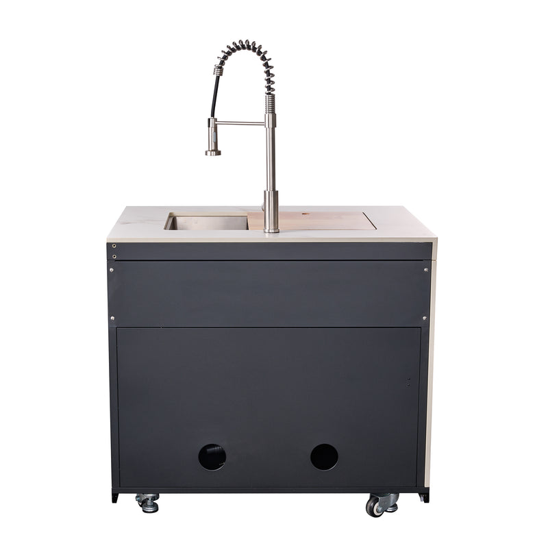 Forno Rimini 30" Outdoor Kitchen with 62,600 BTU BBQ, 3 Burners with Sear & Rotisserie, 4.8 cu.ft. Beverage Center, Stainless Steel Double Sink in Black and White, Sintered Stone Countertop, Fully Assembled, FODKT2575WHT