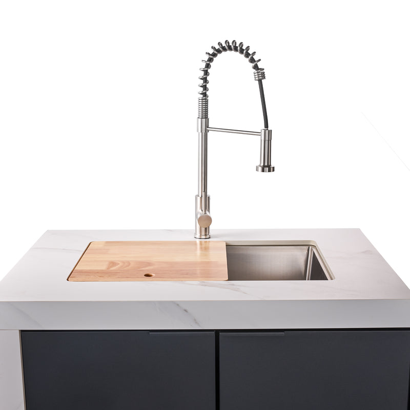 Forno Rimini 30" Outdoor Kitchen with 62,600 BTU BBQ, 3 Burners with Sear & Rotisserie, 4.8 cu.ft. Beverage Center, Stainless Steel Double Sink in Black and White, Sintered Stone Countertop, Fully Assembled, FODKT2575WHT