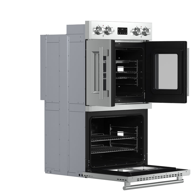 Forno Asti 30" Double Electric Wall Oven with Upper French Doors in Stainless Steel, 7.36 cu. ft. Dual True Convection, Air Fry, Self-Clean, FBOEL1340-30