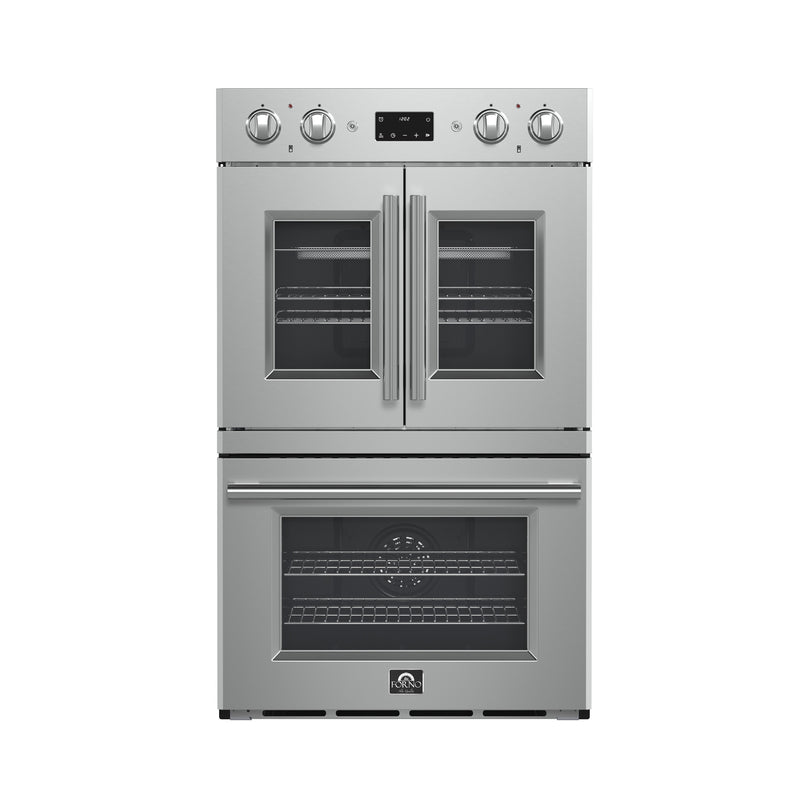 Forno Asti 30" Double Electric Wall Oven with Upper French Doors in Stainless Steel, 7.36 cu. ft. Dual True Convection, Air Fry, Self-Clean, FBOEL1340-30