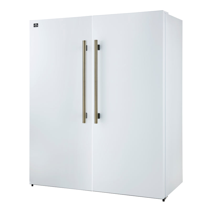 Forno Maderno 60" Freestanding Convertible Refrigerator/Freezer in White, 27.2 cu.ft., Dual Inverter Compressors, with Antique Brass Handles, FFFFD1722-60SG-WHT