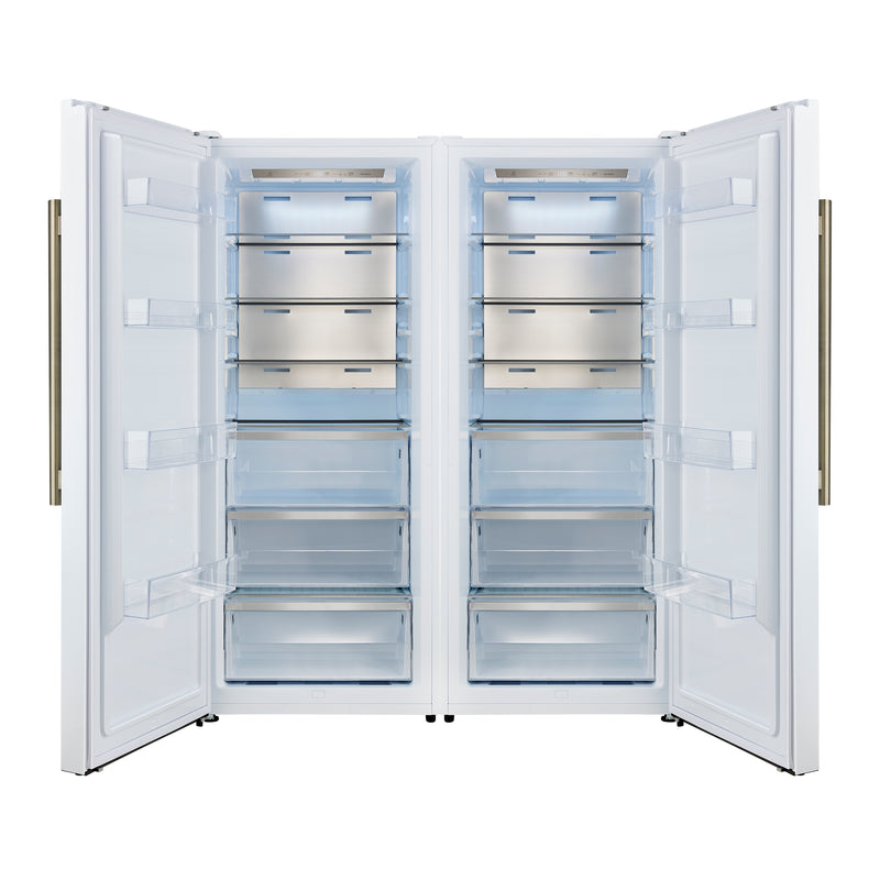 Forno Maderno 60" Freestanding Convertible Refrigerator/Freezer in White, 27.2 cu.ft., Dual Inverter Compressors, with Antique Brass Handles, FFFFD1722-60SG-WHT