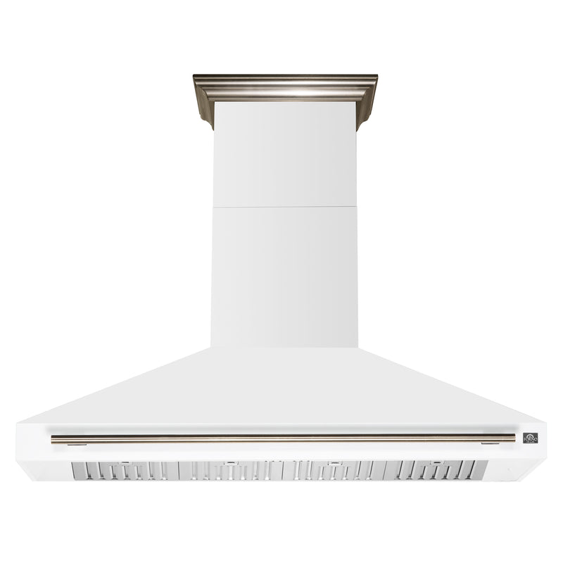 Forno Aria 60" 1200 CFM Wall-Mounted Range Hood in White with Antique Brass Handles, FRHWM5095-60WHT