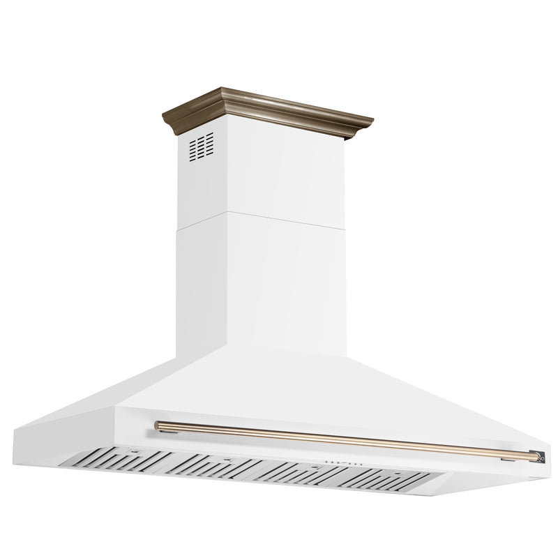Forno Aria 60" 1200 CFM Wall-Mounted Range Hood in White with Antique Brass Handles, FRHWM5095-60WHT