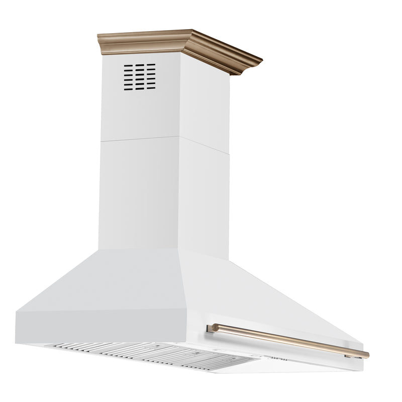 Forno Aria 60" 1200 CFM Wall-Mounted Range Hood in White with Antique Brass Handles, FRHWM5095-60WHT