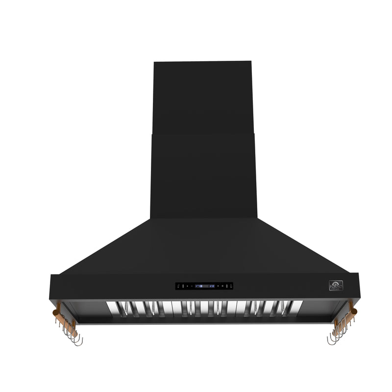 Forno Venezia 48" 900 CFM Wall-Mounted Range Hood in Black with Antique Brass Handles, FRHWM5503-48BLK