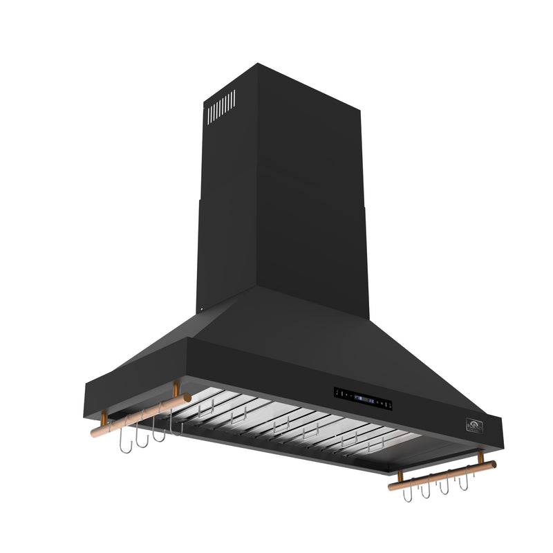 Forno Venezia 48" 900 CFM Wall-Mounted Range Hood in Black with Antique Brass Handles, FRHWM5503-48BLK