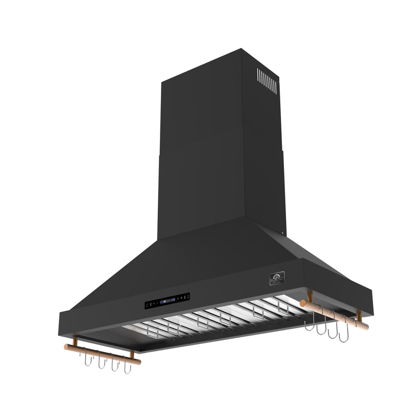 Forno Venezia 48" 900 CFM Wall-Mounted Range Hood in Black with Antique Brass Handles, FRHWM5503-48BLK