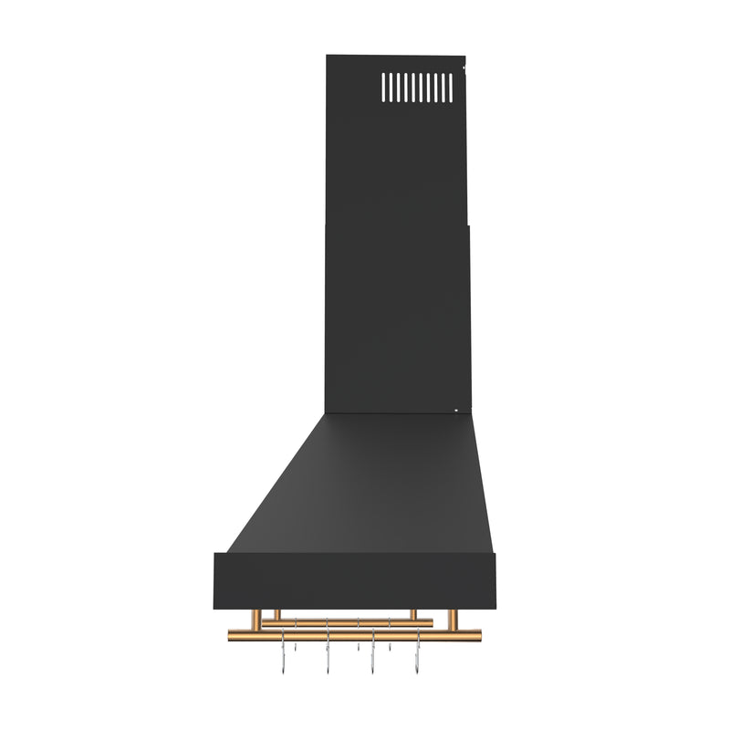Forno Venezia 48" 900 CFM Wall-Mounted Range Hood in Black with Antique Brass Handles, FRHWM5503-48BLK