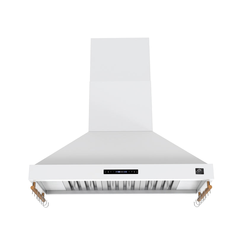 Forno Venezia 48" 900 CFM Wall-Mounted Range Hood in White with Antique Brass Handles, FRHWM5503-48WHT