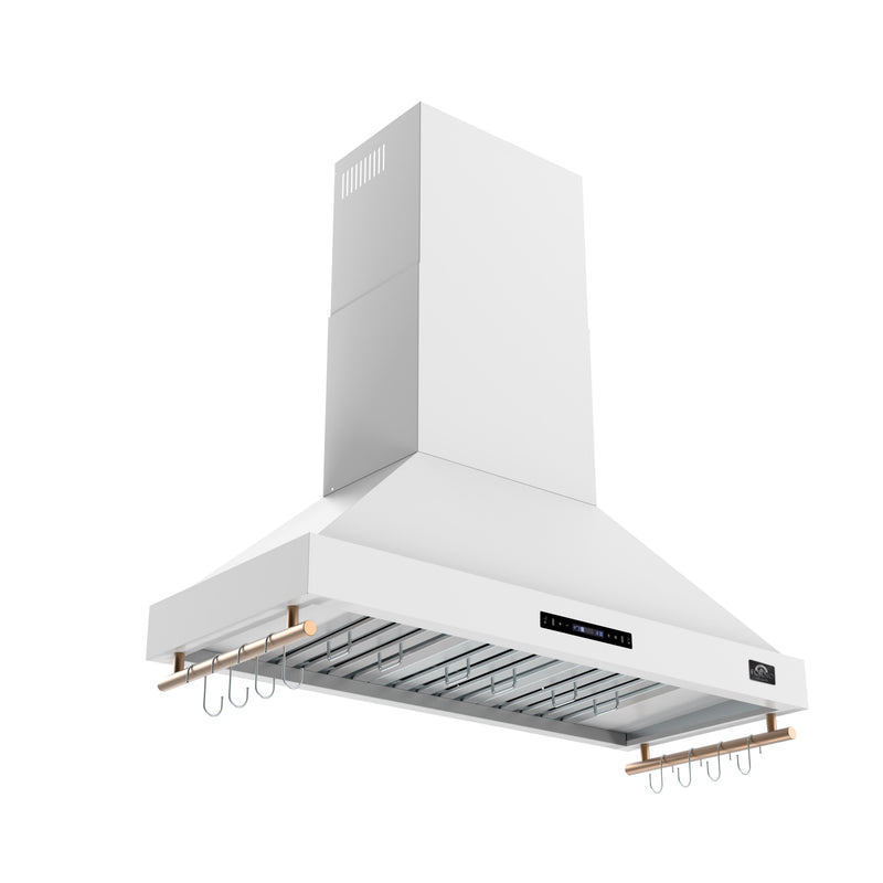 Forno Venezia 48" 900 CFM Wall-Mounted Range Hood in White with Antique Brass Handles, FRHWM5503-48WHT