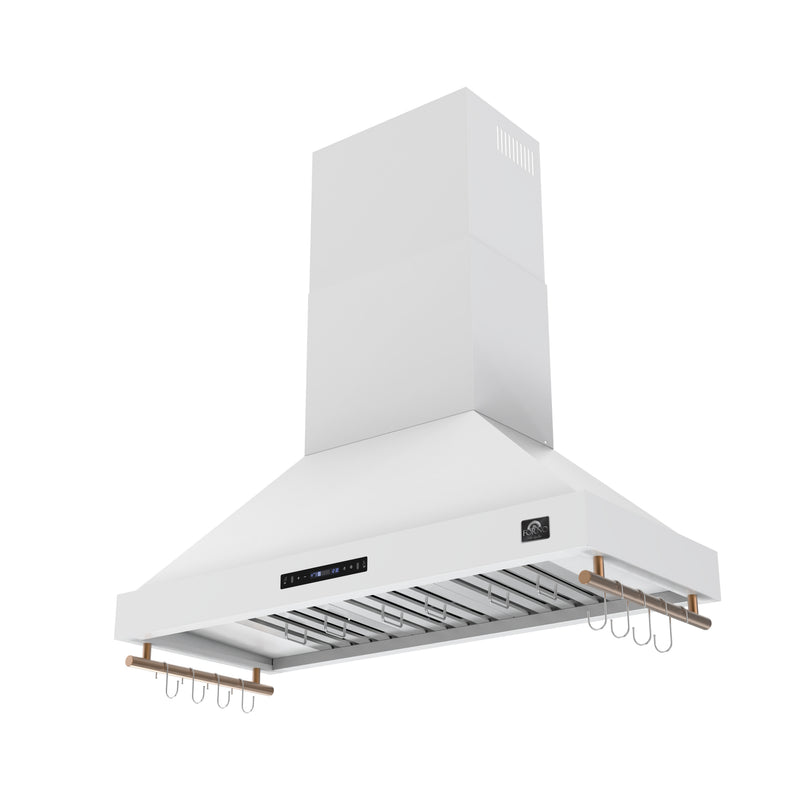 Forno Venezia 48" 900 CFM Wall-Mounted Range Hood in White with Antique Brass Handles, FRHWM5503-48WHT
