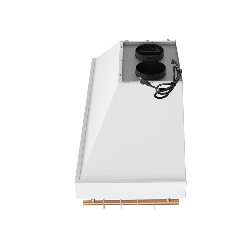 Forno Venezia 48" 900 CFM Wall-Mounted Range Hood in White with Antique Brass Handles, FRHWM5503-48WHT